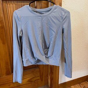 So Goods for Life Long Sleeve Crop Top Twist Front, Blue, Small